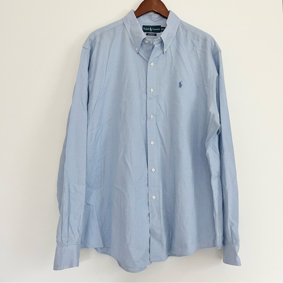 Ralph Lauren Other - Ralph Lauren Blue Gingham Plaid Men’s Button Down XXL Blue Pony 100 Cotton